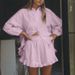 K Women's Fashion Stripe Set With Collar, Bubble Sleeves, Ruffle Edged Shirt, Loose Shorts, Casual Two Piece Set_ecoleips.com