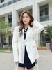Cross-border Loose-fitting Design Niche Wide-shoulder Tie-detailed Mid-length Drapey White Blazer For Women, Black_ecoleips.com
