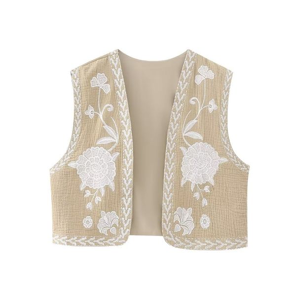 Women's clothing women's clothing spring and autumn new style flower embroidered sleeveless cardigan vest top 8WS3475_ecoleips.com