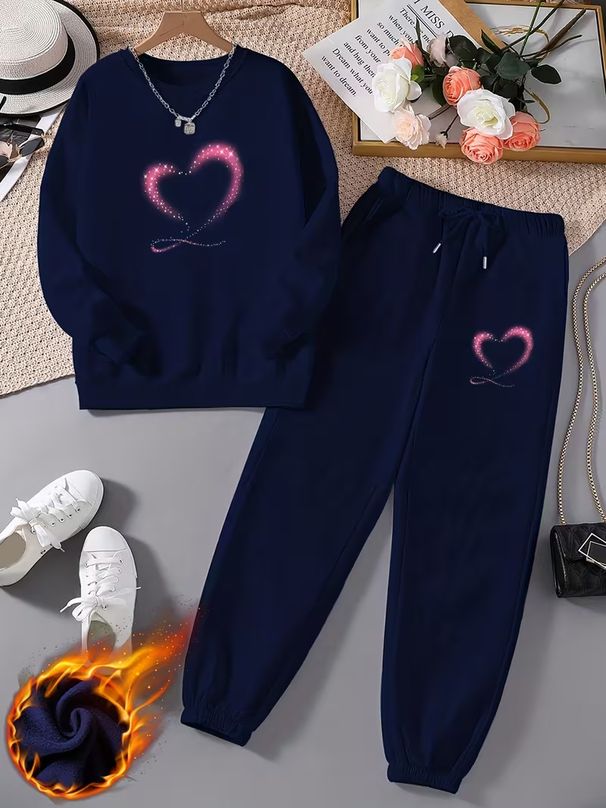Women's Autumn/Winter Trendy Letter Crew Neck Long Sleeve Printed Sweatshirt Loose Casual Two Piece Set European American Style_ecoleips.com