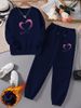 Women's Autumn/Winter Trendy Letter Crew Neck Long Sleeve Printed Sweatshirt Loose Casual Two Piece Set European American Style_ecoleips.com