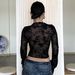 European And American Best-Selling Women's Clothing 2024 Autumn New Fashion Printed Sexy Mesh Lace Cardigan T-Shirt_ecoleips.com