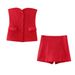 Women's Clothing 2025 Spring New Silk Satin Texture Tight Top + Split Patchwork Skirt Set_ecoleips.com