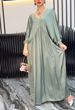 Long Dress With Satin Fabric, Lotus-Leaf Sleeves, And Pleats, Perfect For Summer Leisure In The Middle East_ecoleips.com