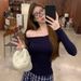 Women's Off-Shoulder Long Sleeve T-Shirt Slim Fit Basic Stretchy Soft Comfortable Top For Everyday Wear Buttery Soft Fabric_ecoleips.com