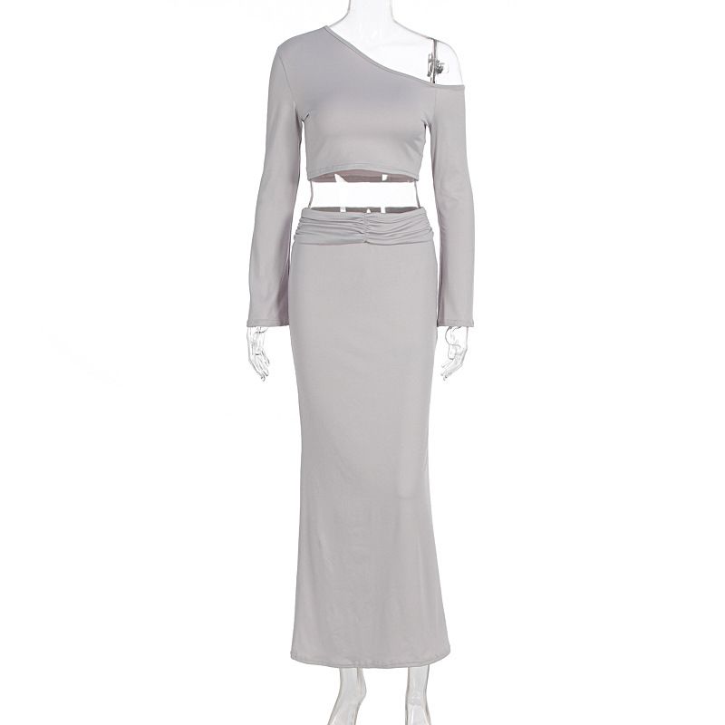 Women Sexy 2 Piece Outfit Short Crop Top One Shoulder High Waist Bodycon Mini Skirt Set Party Dress Outfit_ecoleips.com