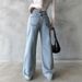High-Waisted Retro Draped Denim Jeans for Women Wide Leg Loose Straight Leg Trousers_ecoleips.com