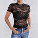 Summer Ruffled Stand Collar Single Layer Lace Slim Fit T-Shirt Top For Women New Style_ecoleips.com