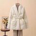 Elegant Winter Down Coat For Women With Belt, Loose Fit Long Puffer Jacket, V-Neck Quilted Outerwear In Black, Beige & Brown_ecoleips.com