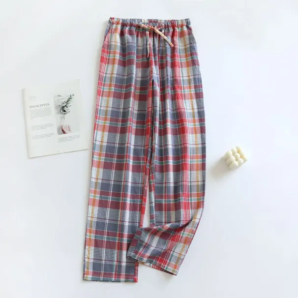 Cotton Casual Plaid Design Women's Pajama Pants Cotton Thin Large Size Long Homewear Pants Four Seasons Pantalones Mujer_ecoleips.com