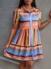 Summer Princess-Sleeve Geometric Print Shirt Dress, Suitable For Casual Vacations, Office Commutes, And Daily Home Wear_ecoleips.com