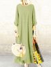 Women's Autumn Retro Floral Round Neck Color Block Button Splicing Three Quarter Sleeve Dress_ecoleips.com
