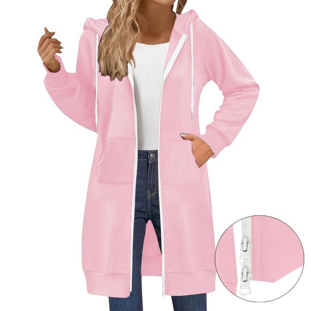 Trendy Oversized Zip-Up Hoodie For Women – 2025 Fall Streetwear With Geometric Patterns, Mid-Length Korean Style Fleece Jacket_ecoleips.com