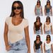 Women's Clothing Threaded Pullover Solid Color Hot Girl Outfit Versatile Sexy Fashion Short Sleeve Tops_ecoleips.com