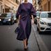 Women's Clothing Fashion Temperament Elegant Solid Color Waist Dress Casual Bat Sleeve Long Dress_ecoleips.com