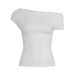 American Simple Rivet Decoration Asymmetrical Neckline Off-the-shoulder T-shirt Women's Short-sleeved Slim-fitting Casual Waist Pleated Top_ecoleips.com