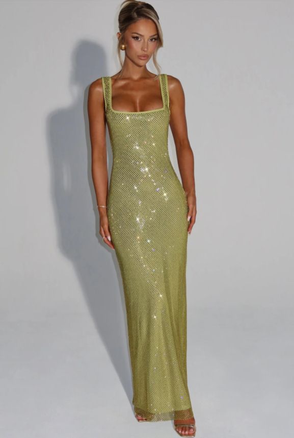 Elegant Sexy Double Shoulder Strap Sequined Mesh Dress Bodycon Evening Gown with Waist Cinching Pullover for Women_ecoleips.com