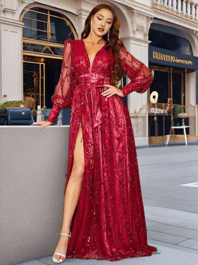 2025 Women's Autumn New Mesh Sequin Grand Banquet Event Evening Long Skirt Dress_ecoleips.com