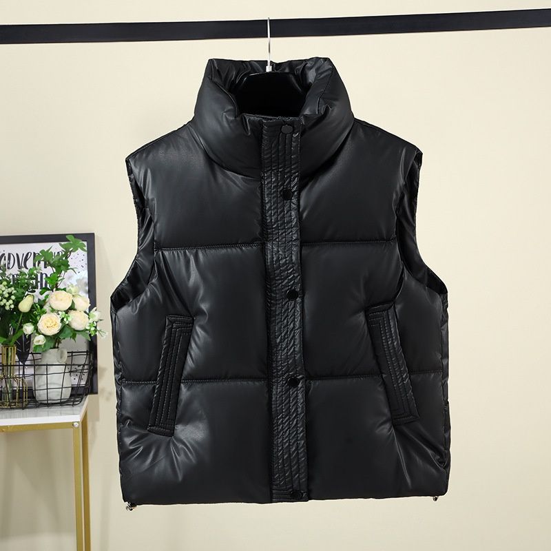 Aria Basics 2025 New PU Down Cotton Vest Korean Style Loose Fit Short Slimming Jacket Petite People With Stand Collar For Autumn And_ecoleips.com