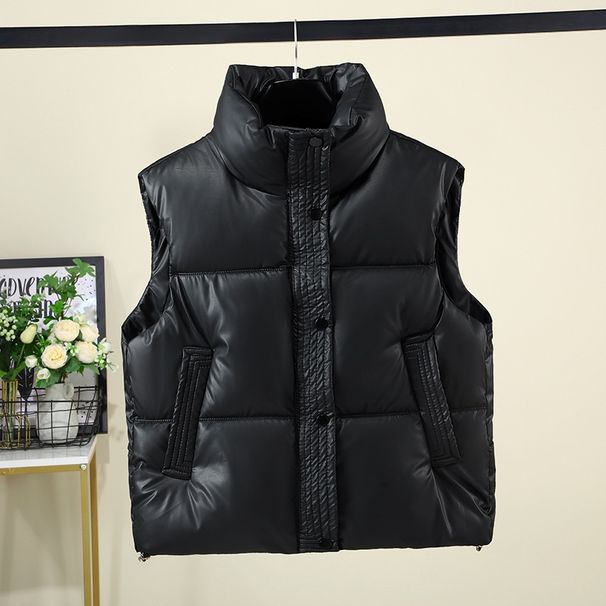 Aria Basics 2025 New PU Down Cotton Vest Korean Style Loose Fit Short Slimming Jacket Petite People With Stand Collar For Autumn And_ecoleips.com