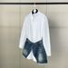 Stylish Denim And White Shirt Two-Piece Set, Long Sleeve Lapel Top With Detachable Waist Accent For Women_ecoleips.com