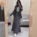 Modest Evening Dress Women's Summer Casual Long Sleeved Shirt Set Comfortable Two Piece Outfit With Loose Thin Long Skirt And Elastic Waist Gray_ecoleips.com