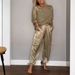 Women's Clothing Elegant Satin Short Sleeve Top Pants Set Soft Stylish Two-Piece Outfit In Multiple Colors ( Gold, Brown, Blue, Beige, Purple, Green)_ecoleips.com