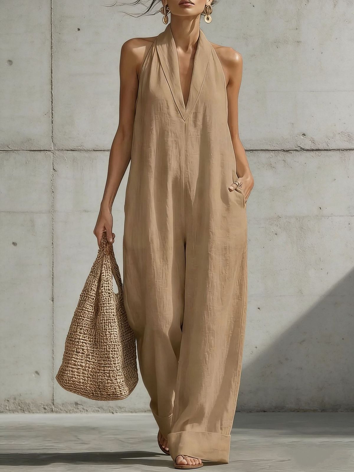 Women's Clothing Women's Sleeveless Cotton Linen Jumpsuit Simple Elegant Casual Spring Summer Fashion For Formal & Casual_ecoleips.com
