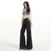 American-style Denim Flared Jeans Women, Dark Blue, Non-tight-fitting, Casual Straight-leg Bell-bottom Pants, Available_ecoleips.com