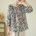 Women's Loose-Fitting Cotton Shirt With Sweet Artistic Print, Lightweight Ramie Fabric For Early Autumn_ecoleips.com