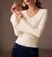 Elegant Slim-Fit Knit Top – Embellished Bell Sleeve Pullover With Beaded Detailing (Ivory, Blush Pink, One Size)_ecoleips.com