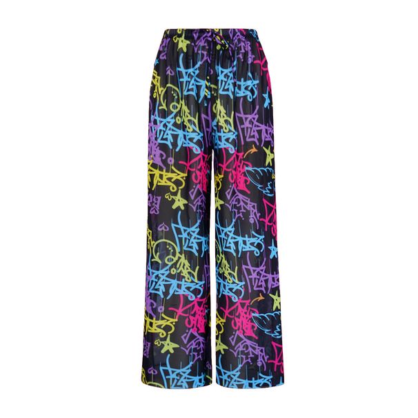Ice Silk Long Pants for Women Summer UPF Sun Protection Wide Leg Casual Dance Pants Beachwear Thin UV Protection Skirt Cover up_ecoleips.com