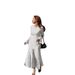 Elegant Women's Long Sleeve Coffee Dress with Ruffle Skirt Polka Dot Slim Waist round Neck Spring Summer Style 2026 Cross Border_ecoleips.com