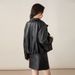 Aria Basics Xinge Oil-Wax Black Jacket For Women, Stand Collar, Lace-Up, Soft, Short Casual Jacket, Autumn Women's Leather Coat_ecoleips.com