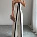 Voya Recommend! Women's 2026 Summer New Suspender Waist Cinching Slim Fit Contrasting Color Dress And Pants Set_ecoleips.com