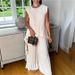 Women's Clothing American Style Round Neck Solid Color Raglan Sleeve Top With Wrinkled Mid Waist Straight Leg Pants Two Piece Set Casual Polyester_ecoleips.com
