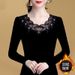 Velvet And Thickened Long Johns For Women, Black Mesh Base Layer, Lace For Women, Fashionable, Slimming And Elegant Top_ecoleips.com