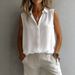 Classic Sleeveless Poplin Shirt For Women - Solid Color Collared Top, Breathable Polyester, Casual & Office Wear, Versatile Layering Piece_ecoleips.com