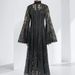 Women's Clothing Autumn New Style Stand Up Collar Trumpet Sleeve Lace Patchwork Waist Long Dress For Women_ecoleips.com