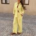 Classic Women's Long Sleeve Shirt And Trousers Set, Wrinkle-Resistant Cotton Blend For Casual & Office Wear, Versatile 2-Piece Outfit In 9 Colors_ecoleips.com