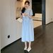 Summer New Korean Fashion Lace Collar Plaid Maternity Dress_ecoleips.com