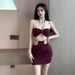 18YX00012025Halter Two-Piece Set With Metal Ring Sexy Backless Tube Top And Ultra Short Skirt For Women_ecoleips.com