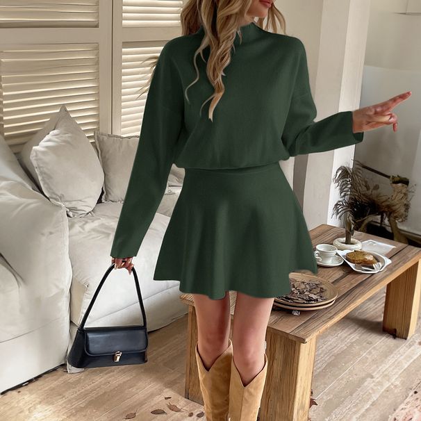 Women's Clothing Elegant Knitted Short Dress For Women Long Sleeved European And American Style Autumn/Winter_ecoleips.com
