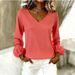 Women's Oversized V-Neck Long Sleeve Top – 2026 Casual Chic Pullover In Solid Colors (S-XXXL, Polyester, Breathable & Lightweight)_ecoleips.com