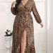 Leopard Print Slit Long Sleeved Dress For Women Trendy European American Fashion Spring_ecoleips.com