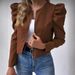 Women's Clothing Women's Solid Color Round Neck Open Cardigan Zipper Bubble Long Sleeve Jacket Style For Spring Autumn_ecoleips.com