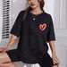 Women's Casual Loose T-Shirt round Neck Short Sleeve Heart Print Simple Sports Top_ecoleips.com