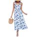 Slim Fit Sleeveless Strap Printed Women's Long Dress Lace-Up Bohemian Style_ecoleips.com