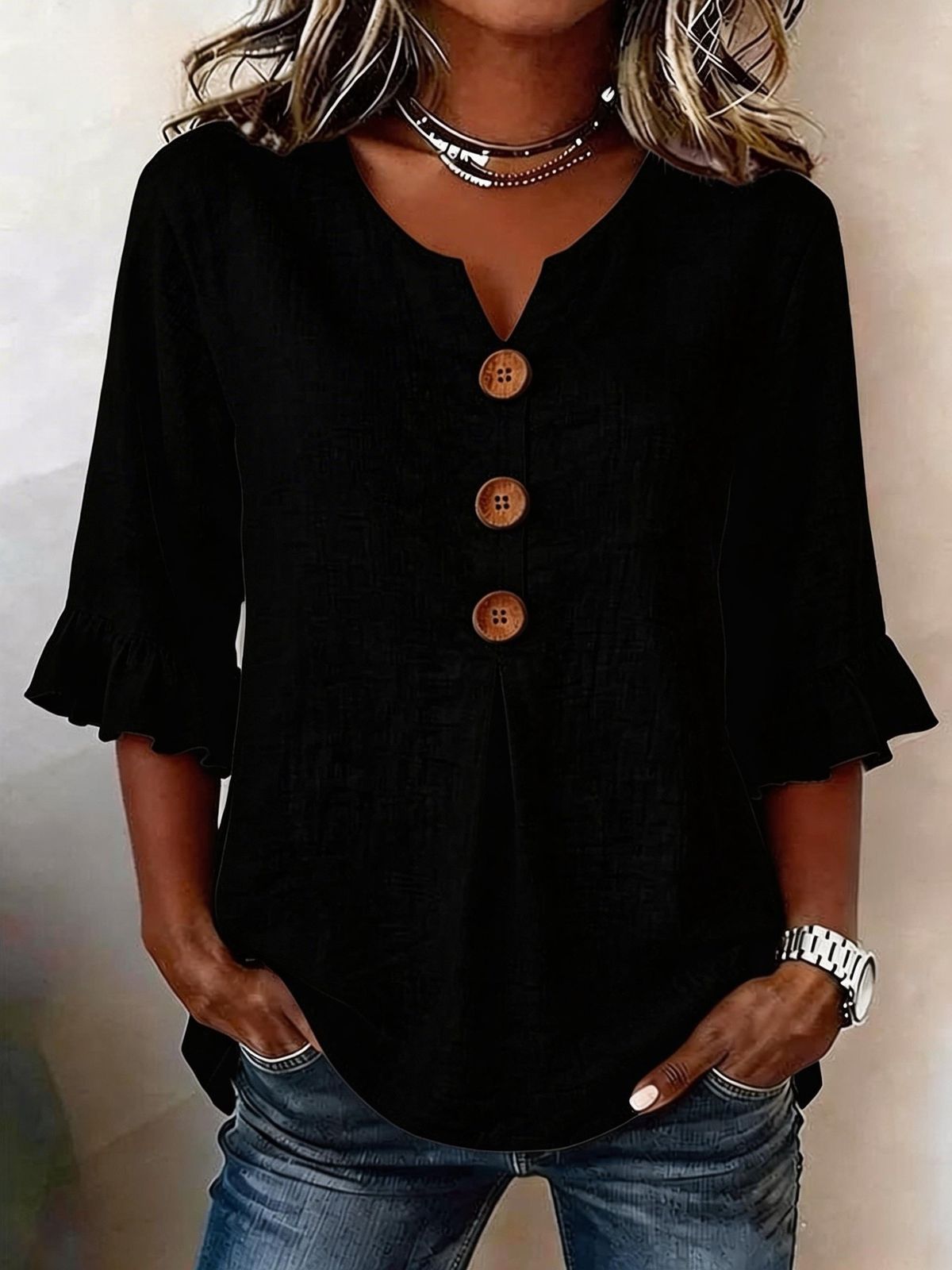 Women's V Neck Button Front Short Sleeve Top – Casual Summer Blouse 2026_ecoleips.com