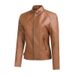 K New European And American Women's Leather Jacket With Fashionable Zipper, Short Motorcycle Retro Jacket_ecoleips.com